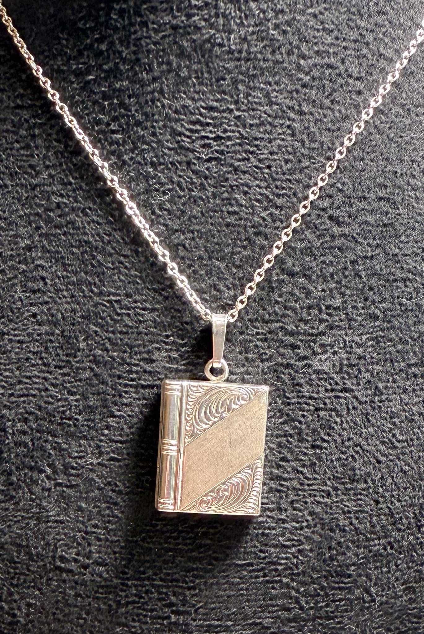 Vintage Silver Book Locket and Chain