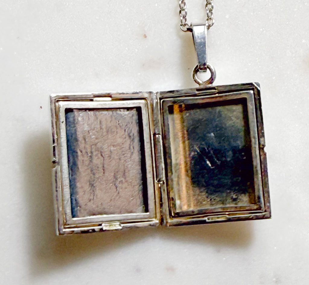 Vintage Silver Book Locket and Chain