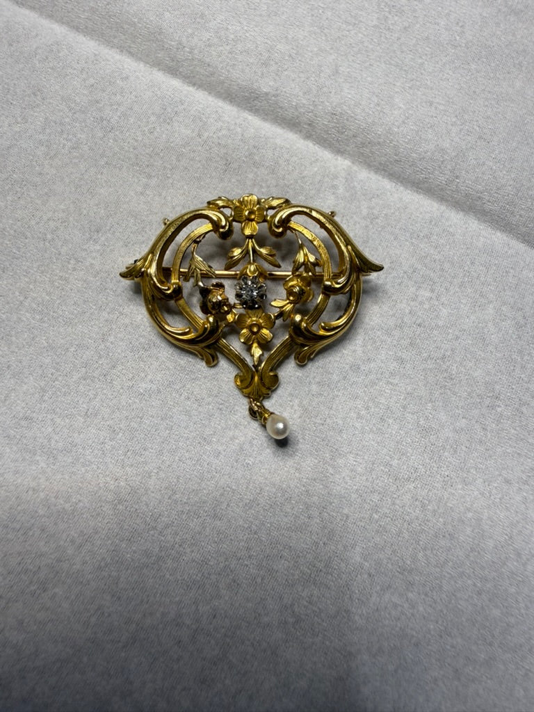 French Diamond and Pearl Brooch
