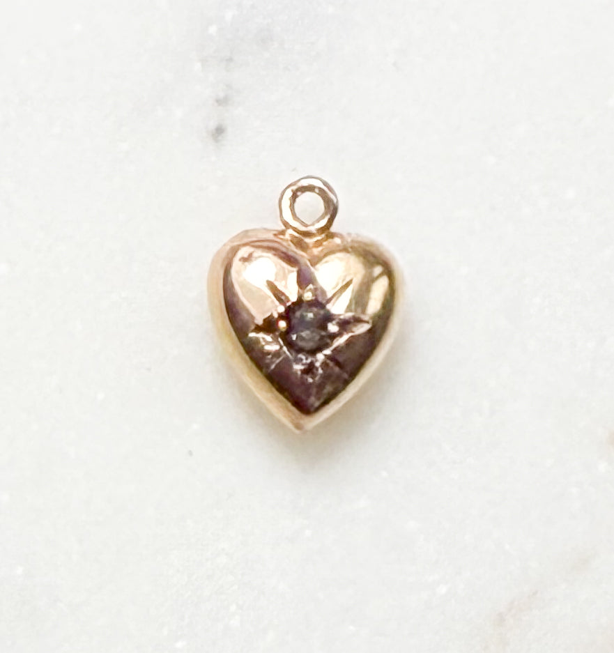 A 9ct Rosy Gold Tiny Heart Charm - Green stone