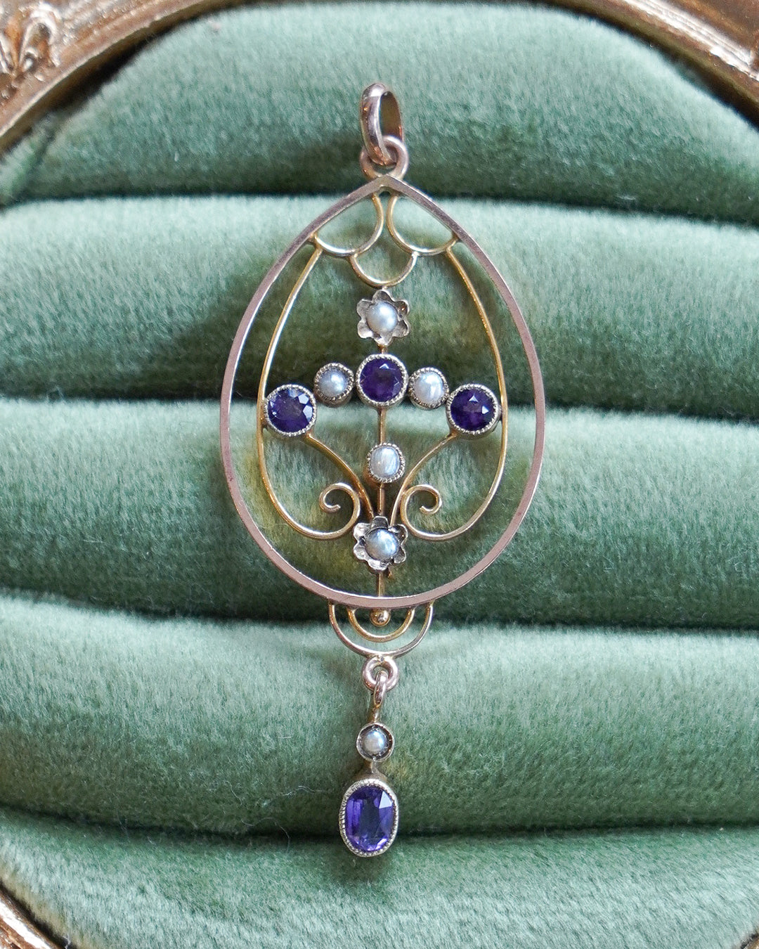 Amethyst and Split Pearl Two-tone Art Nouveau Pendant