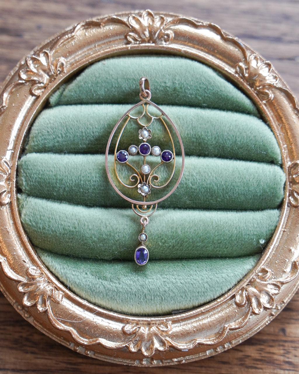 Amethyst and Split Pearl Two-tone Art Nouveau Pendant