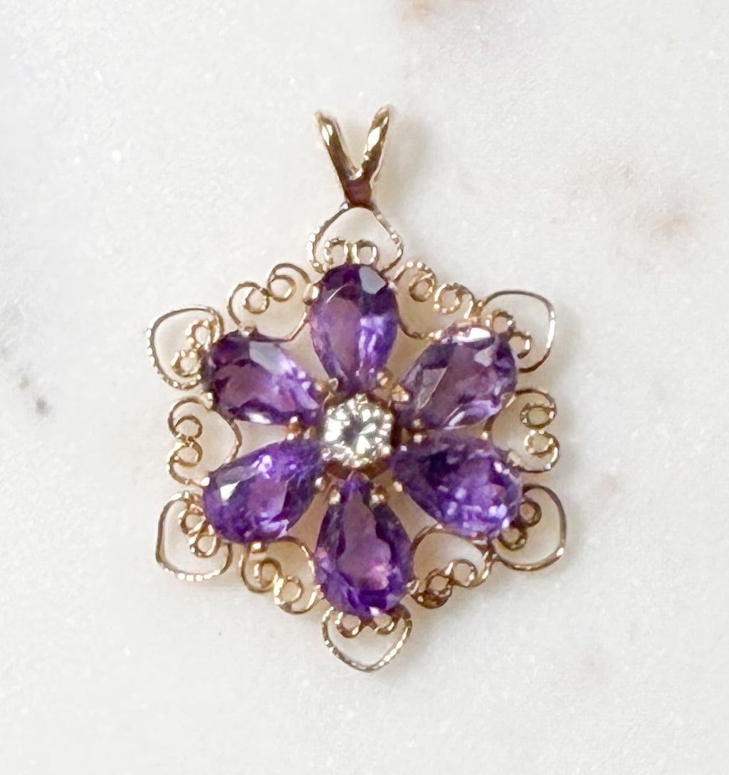 Amethyst and Diamond Flower Pendant