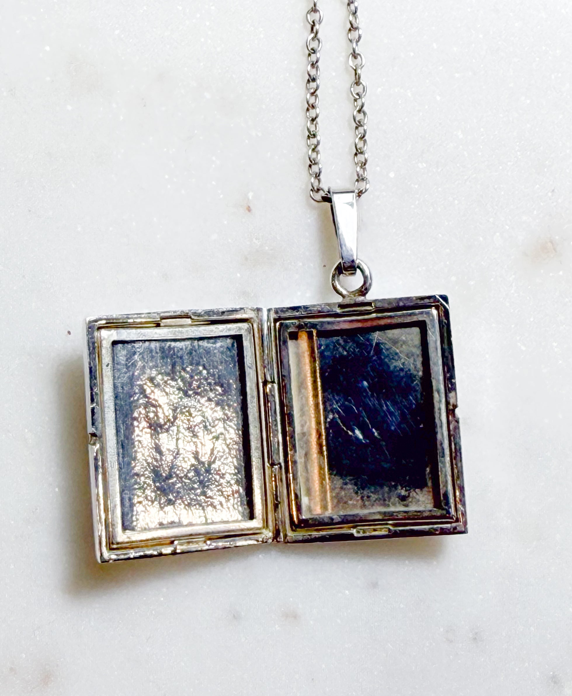 Vintage Silver Book Locket and Chain