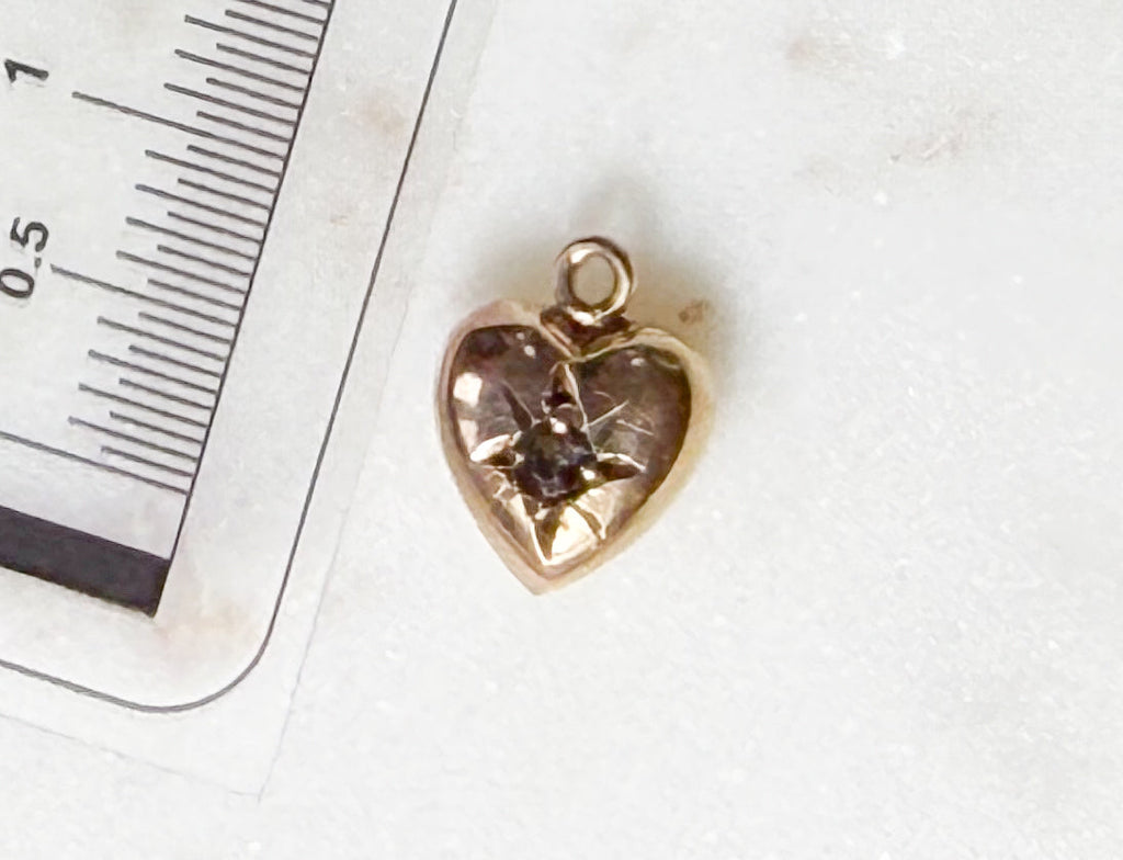A 9ct Rosy Gold Tiny Heart Charm - Black stone