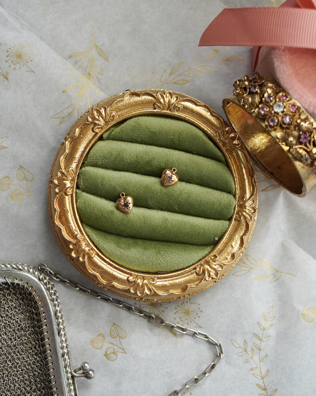 A 9ct Rosy Gold Tiny Heart Charm - Green stone