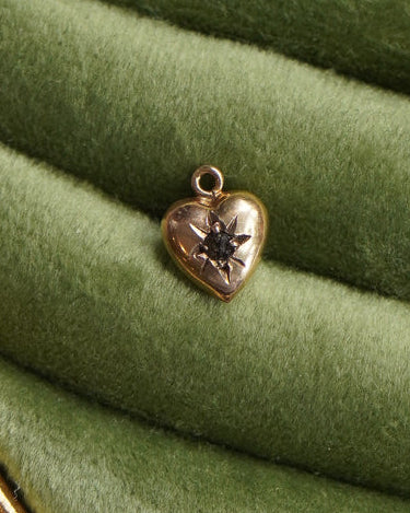 A 9ct Rosy Gold Tiny Heart Charm - Black stone