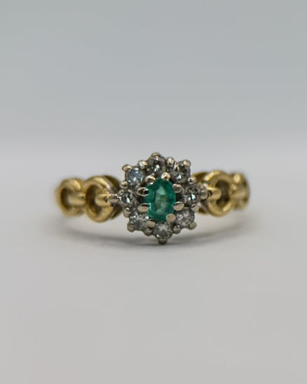 Emerald and Diamond Cluster Ring