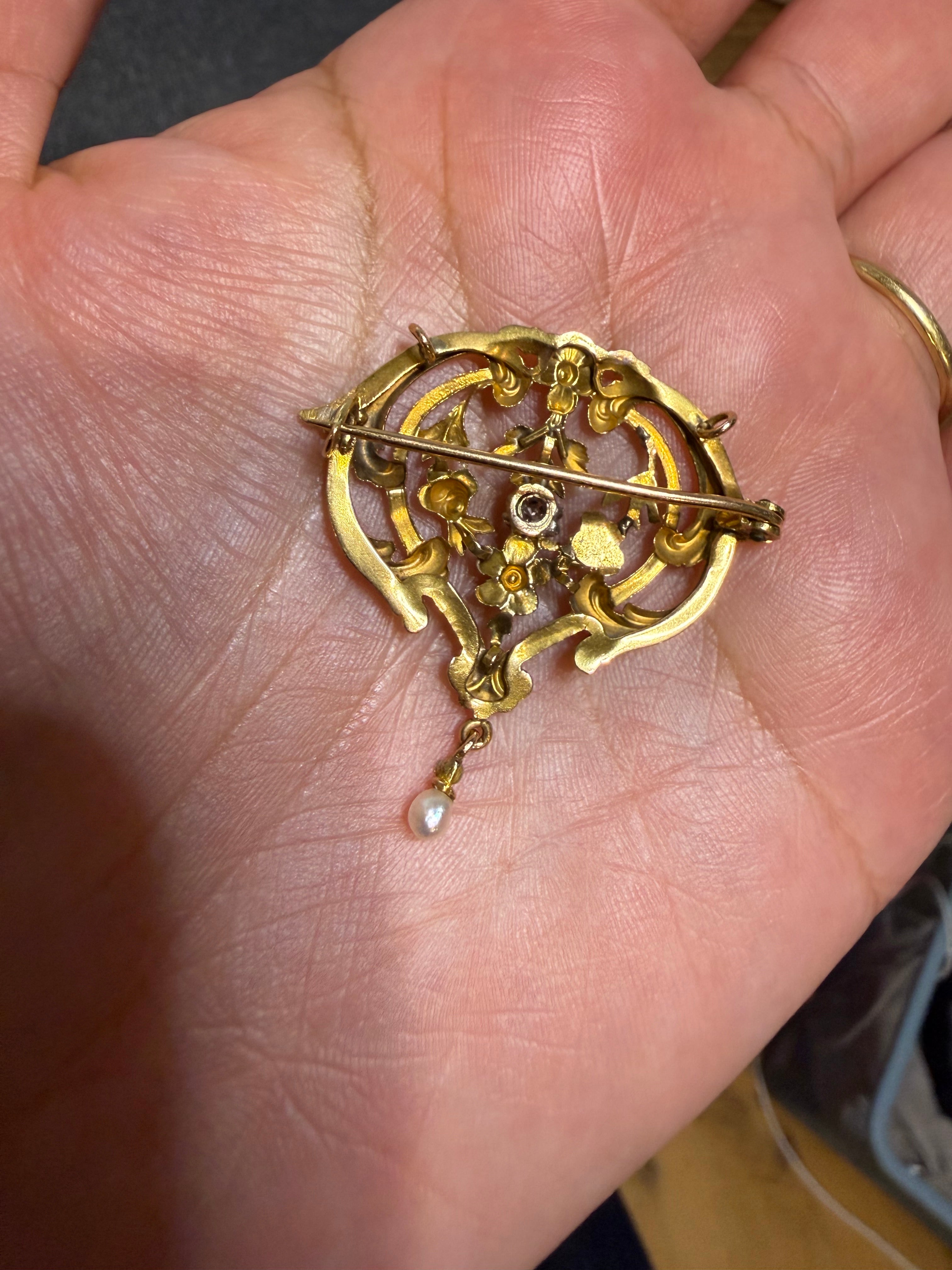 French Diamond and Pearl Brooch