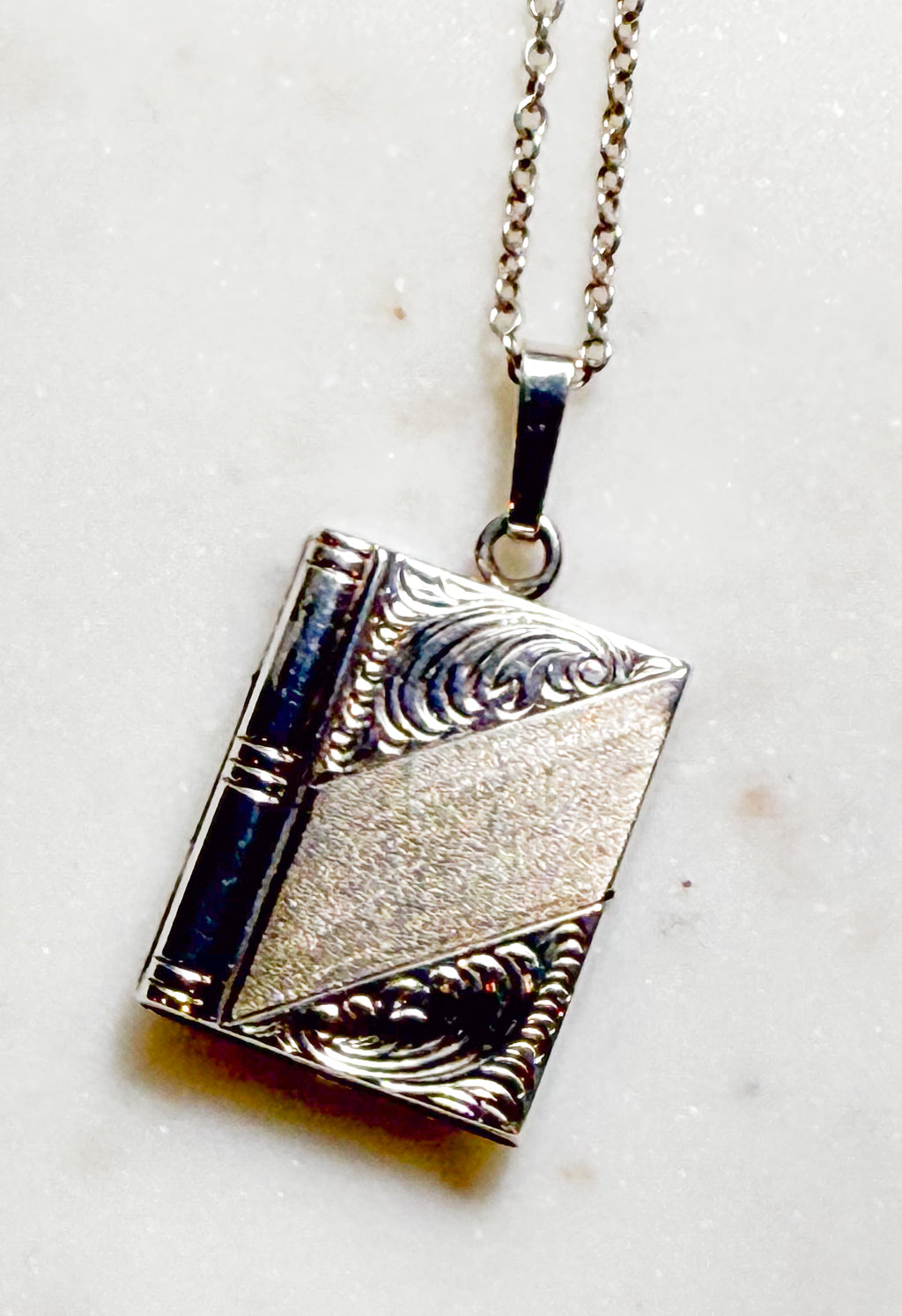 Vintage Silver Book Locket and Chain