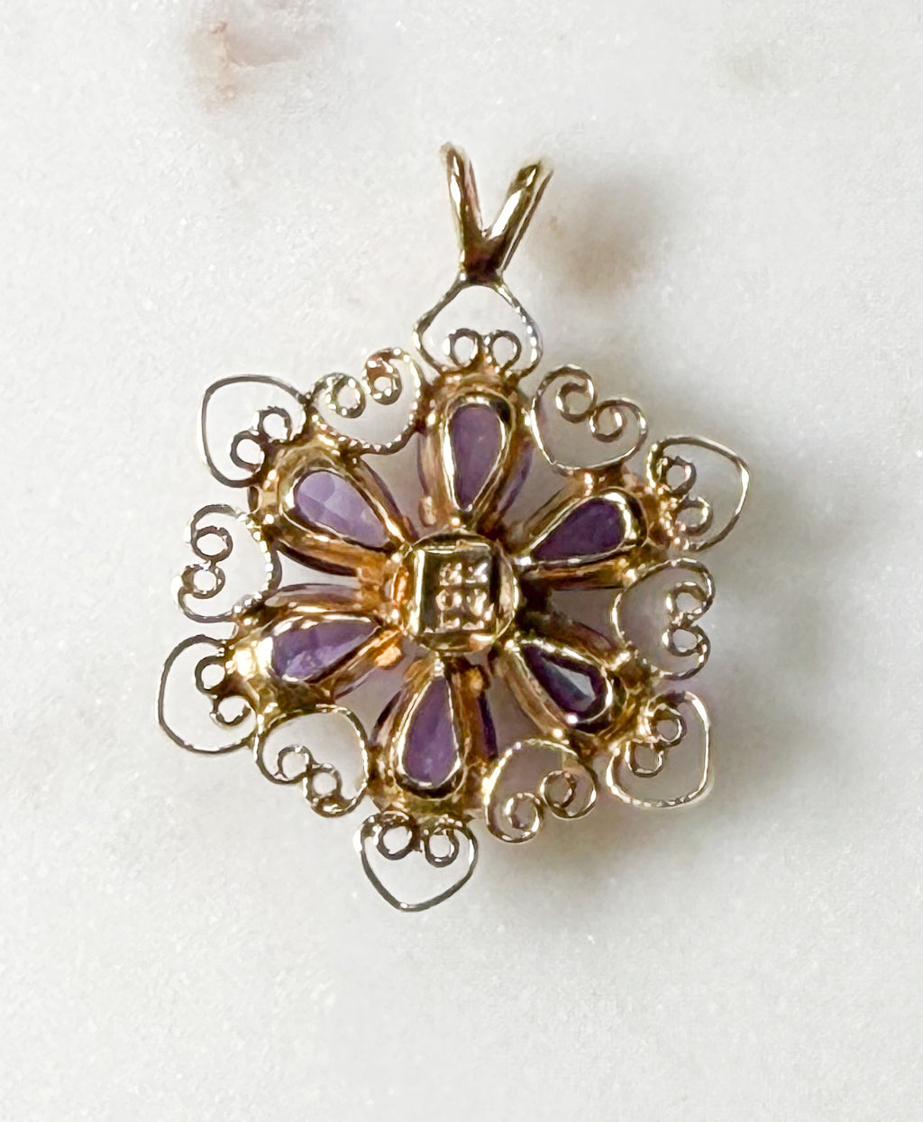 Amethyst and Diamond Flower Pendant