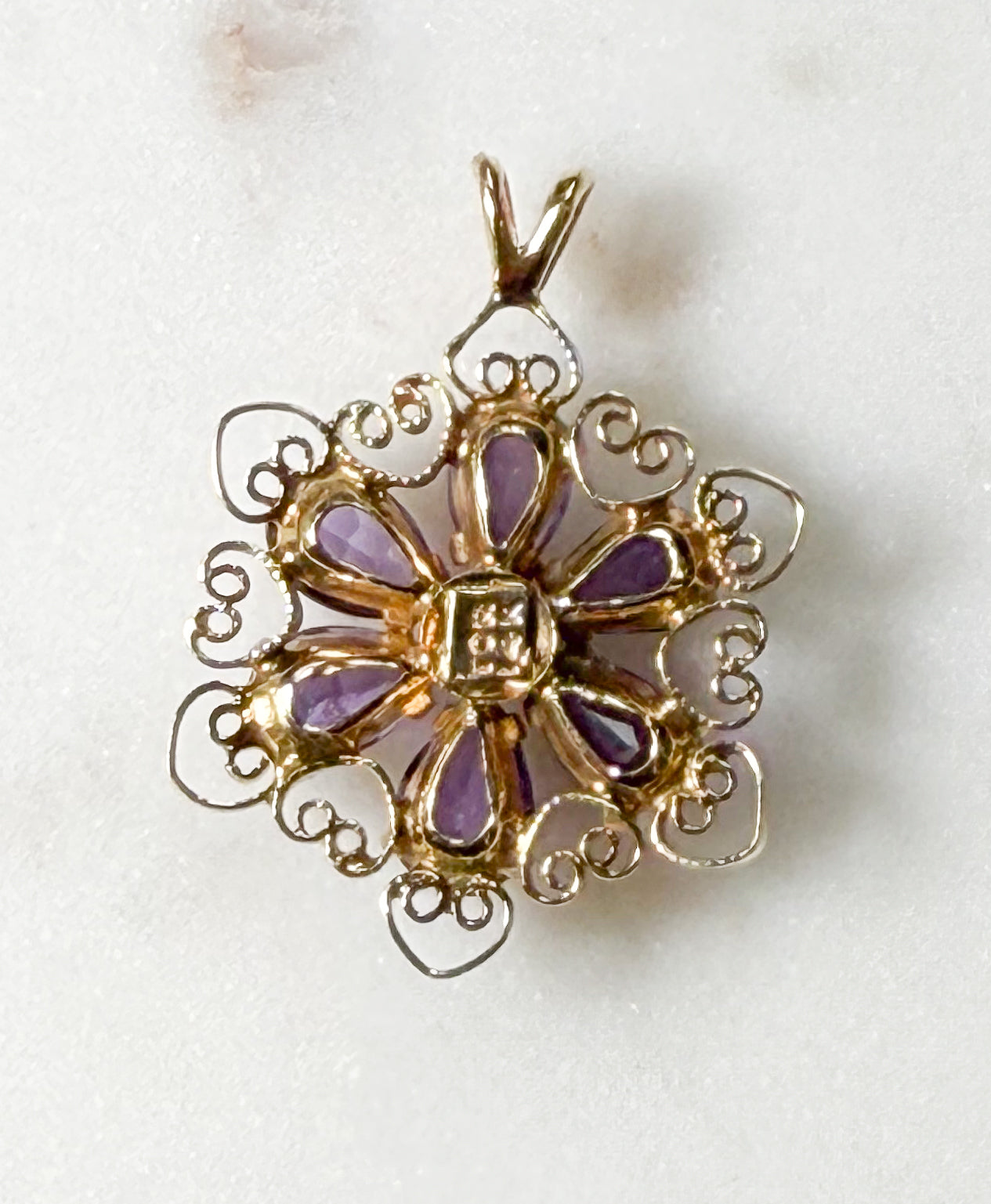Amethyst and Diamond Flower Pendant