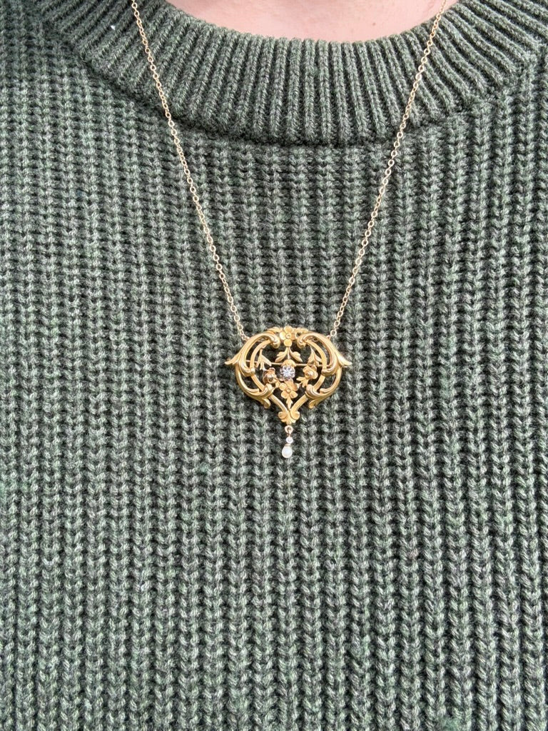 French Diamond and Pearl Brooch