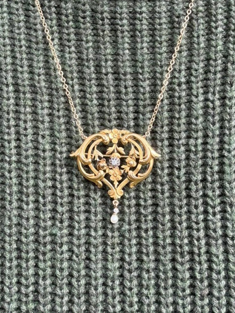 French Diamond and Pearl Brooch