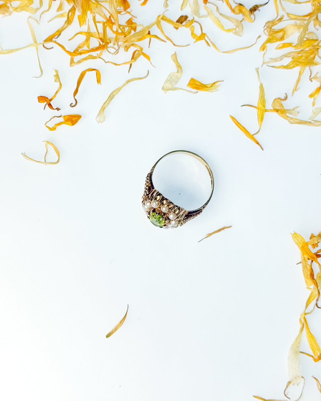 Vintage Stunner - Peridot and Pearl Ring