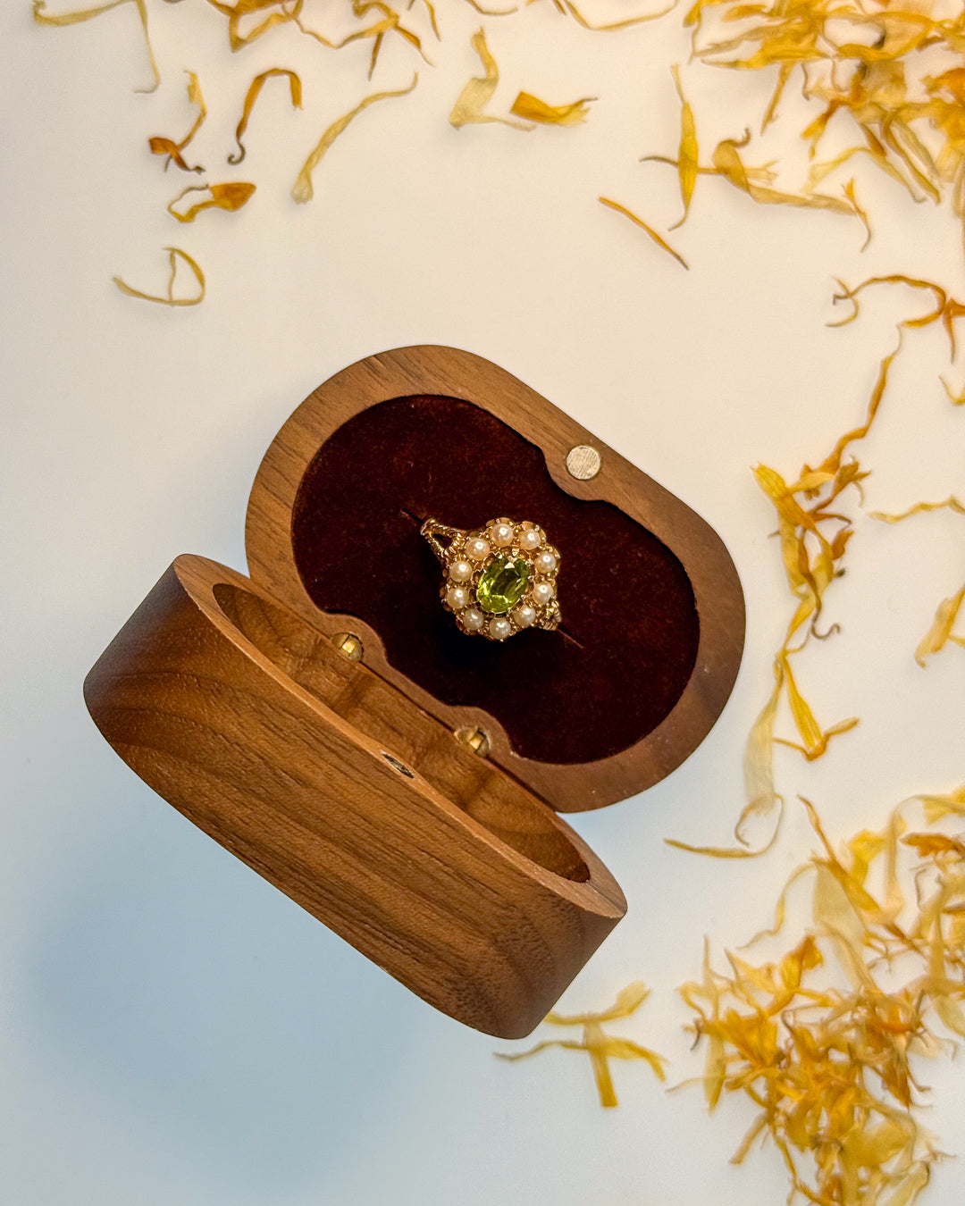 Vintage Stunner - Peridot and Pearl Ring