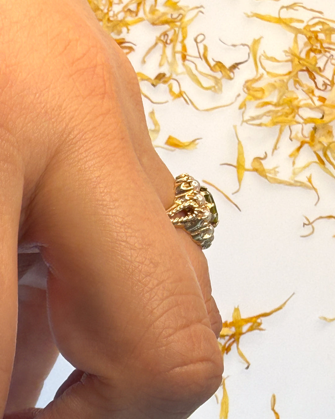 Vintage Stunner - Peridot and Pearl Ring