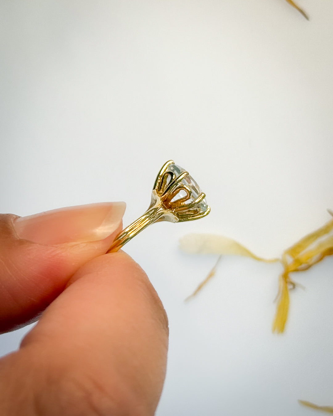 Pale Blue French Solitaire Ring