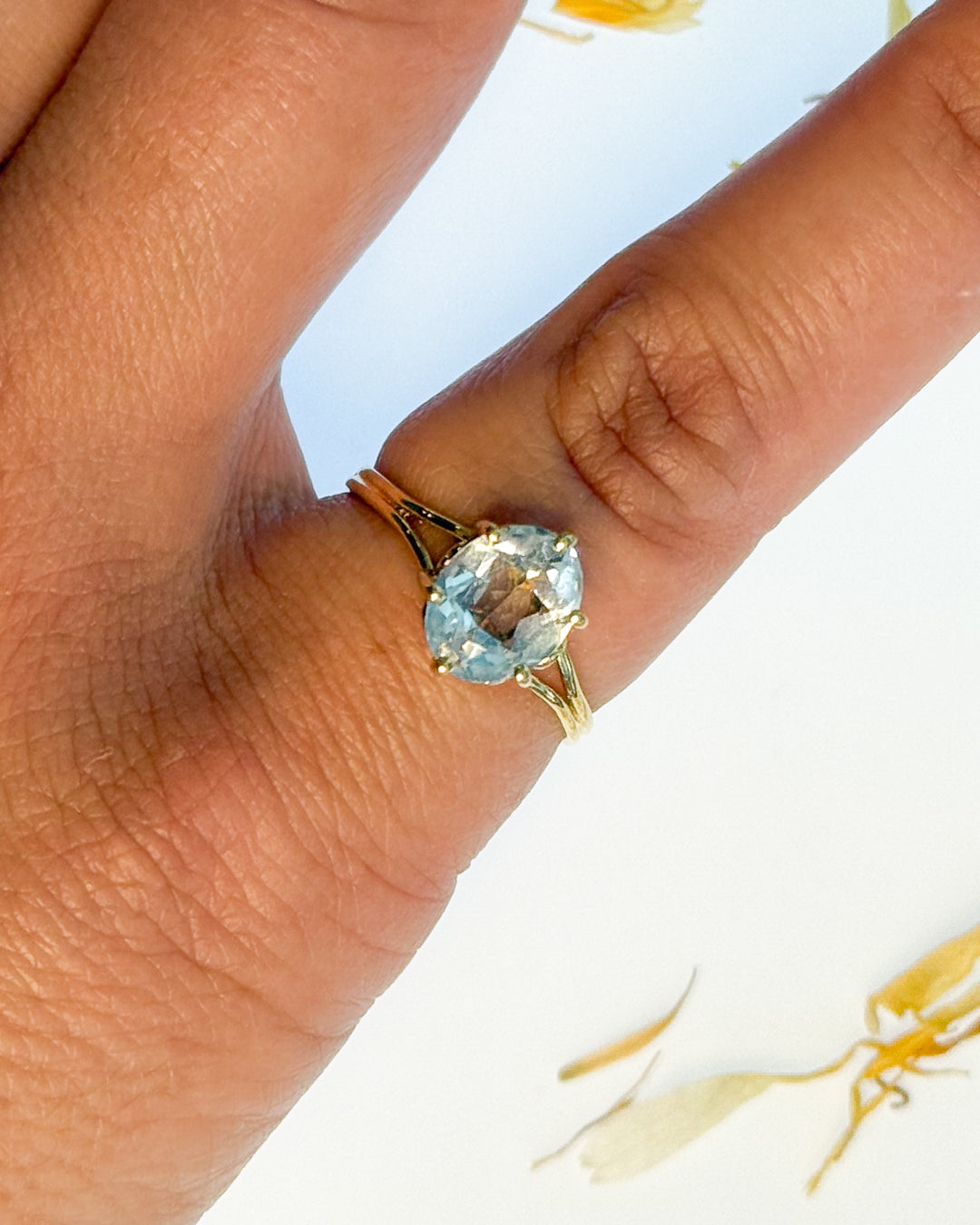 Pale Blue French Solitaire Ring