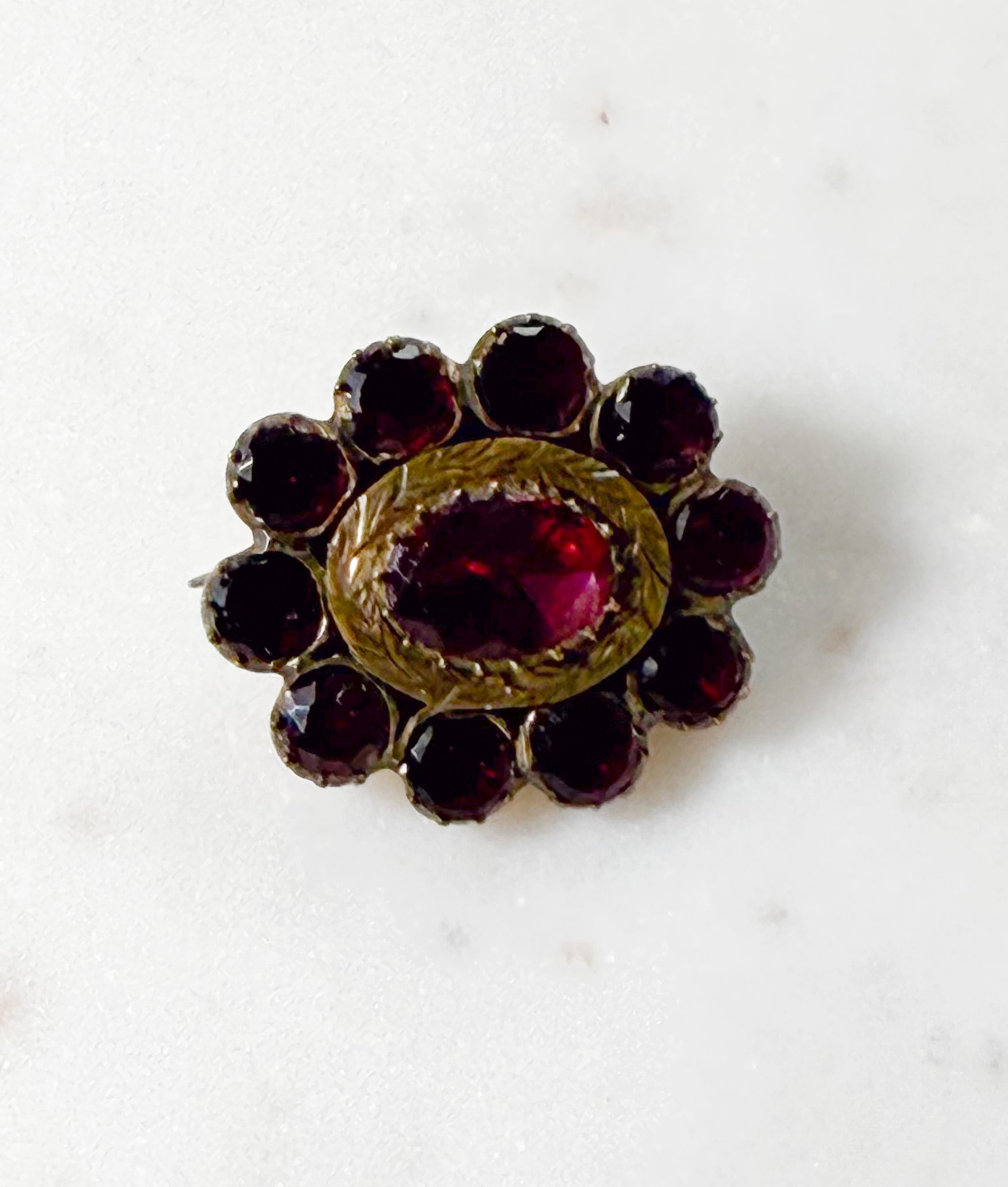 Early Victorian flat cut 'garnet' flower brooch