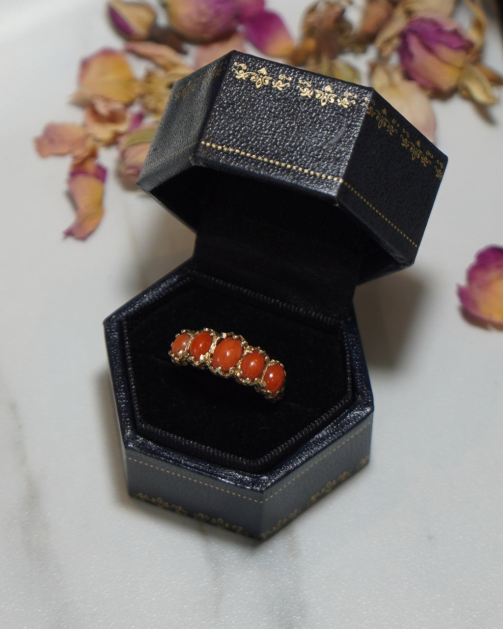 Gorgeous Coral Five Stone Ring