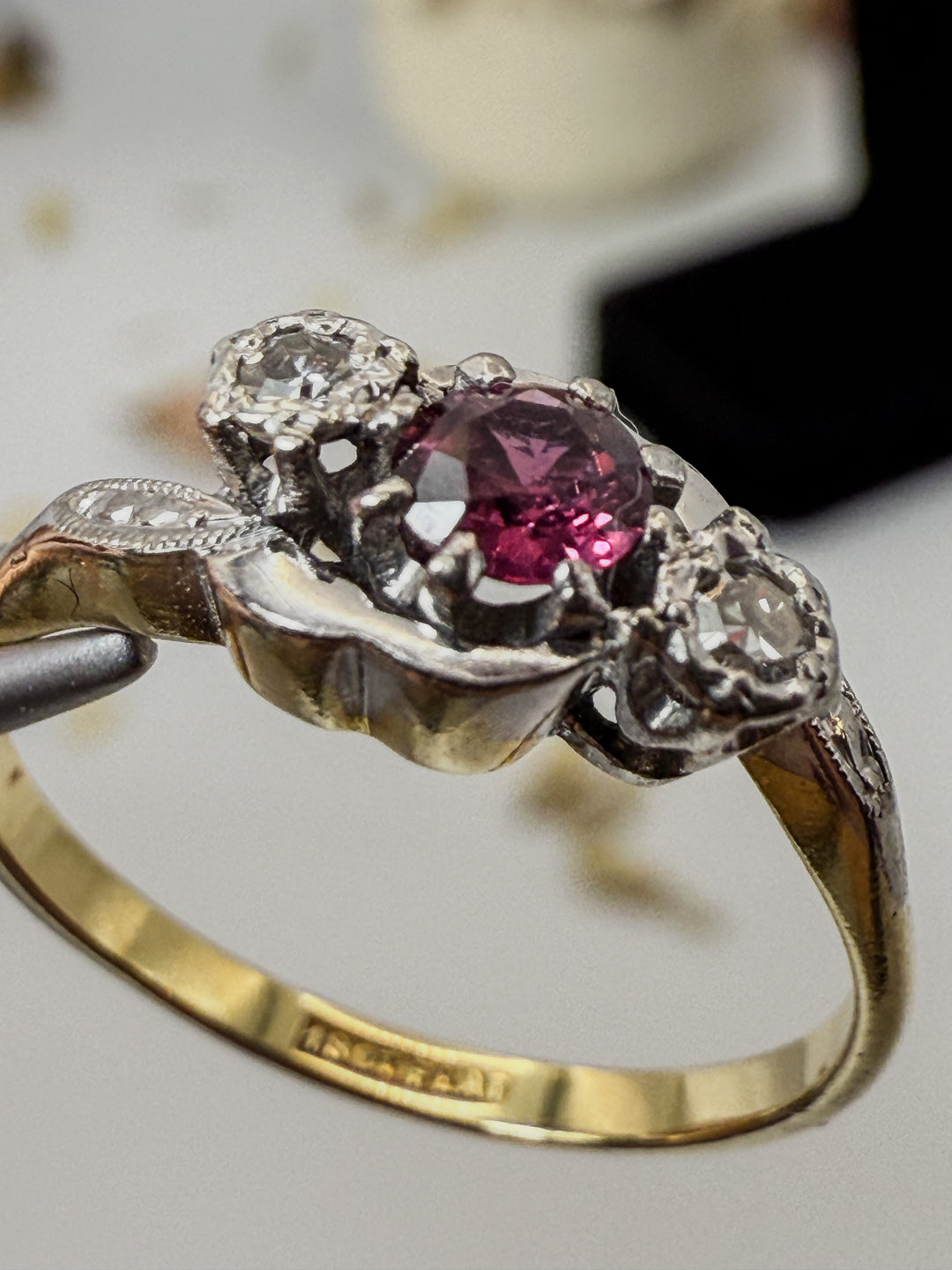 Antique Ruby & Diamond 3 Stone Ring