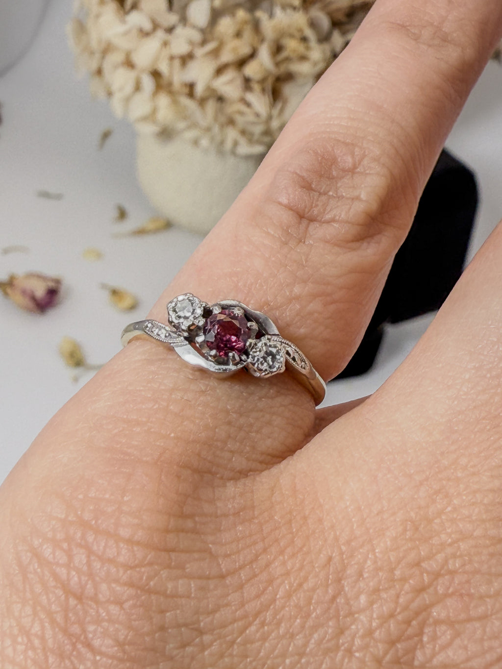 Antique Ruby & Diamond 3 Stone Ring