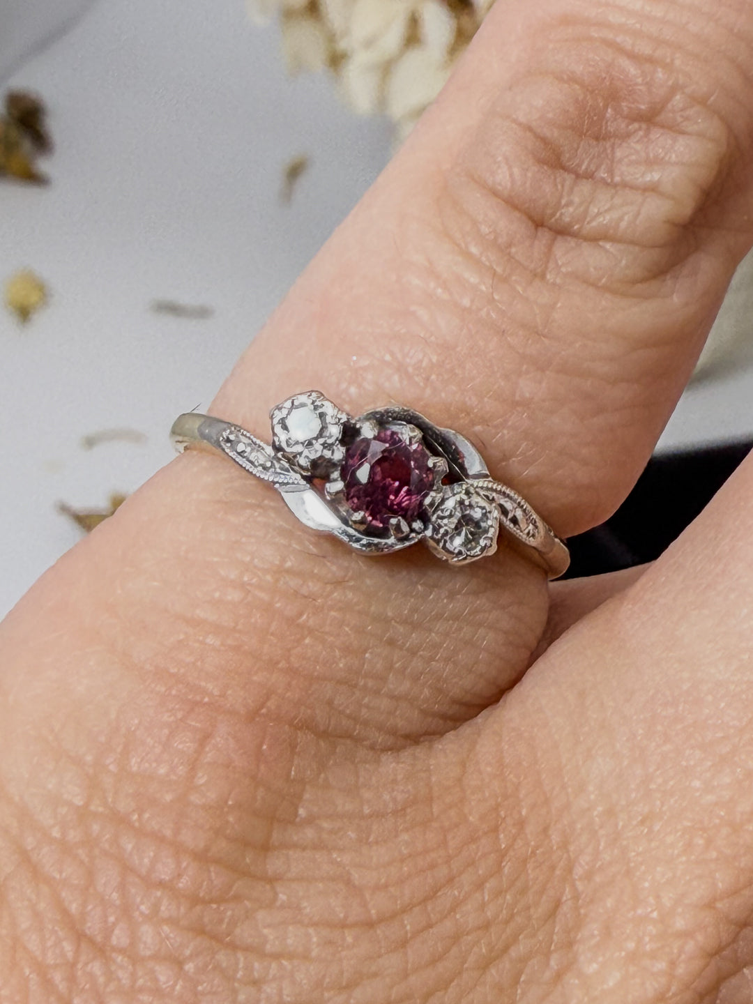 Antique Ruby & Diamond 3 Stone Ring
