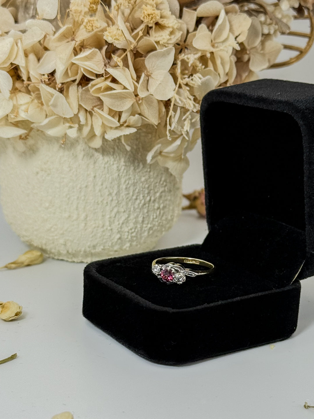 Antique Ruby & Diamond 3 Stone Ring