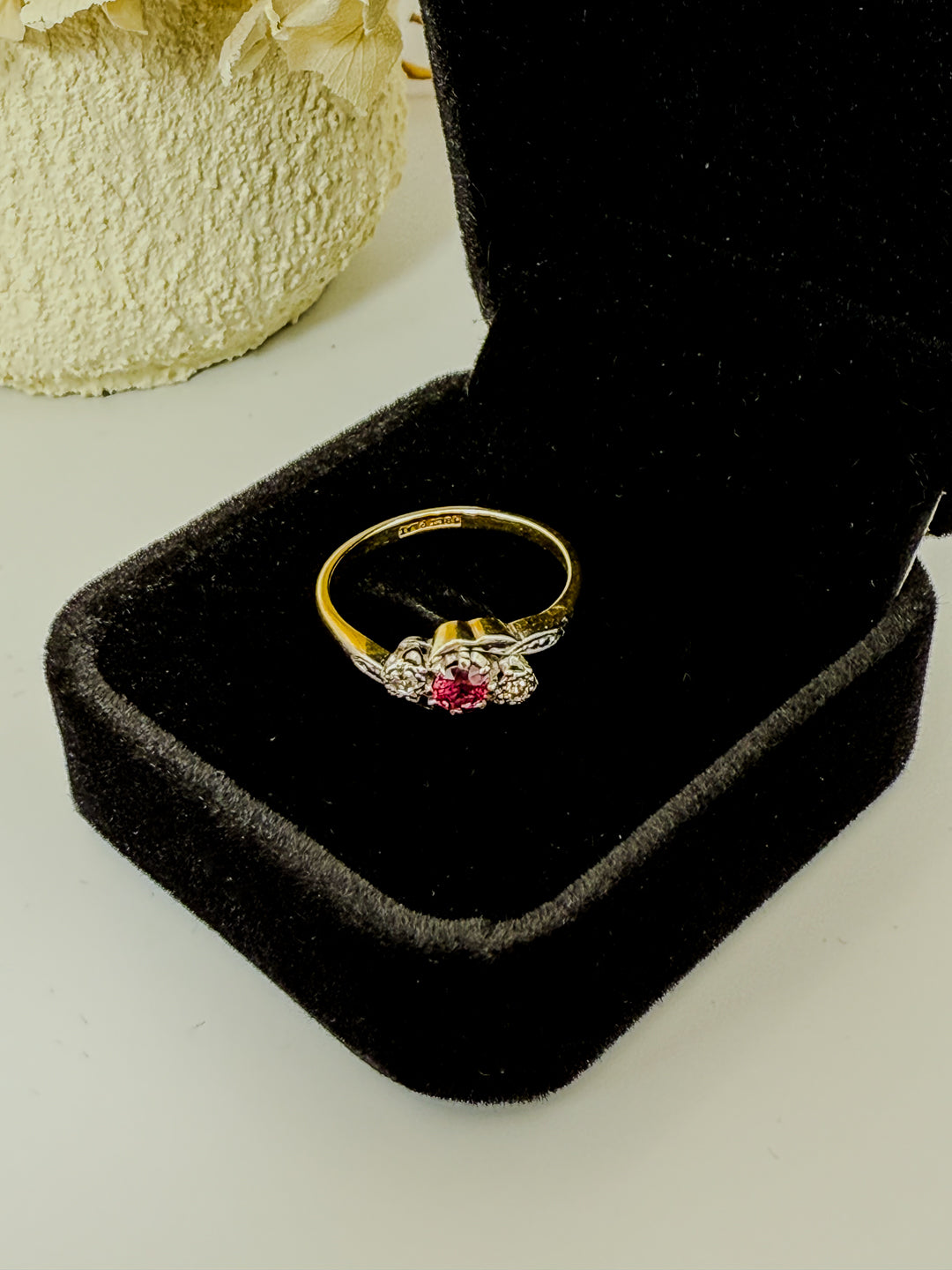 Antique Ruby & Diamond 3 Stone Ring