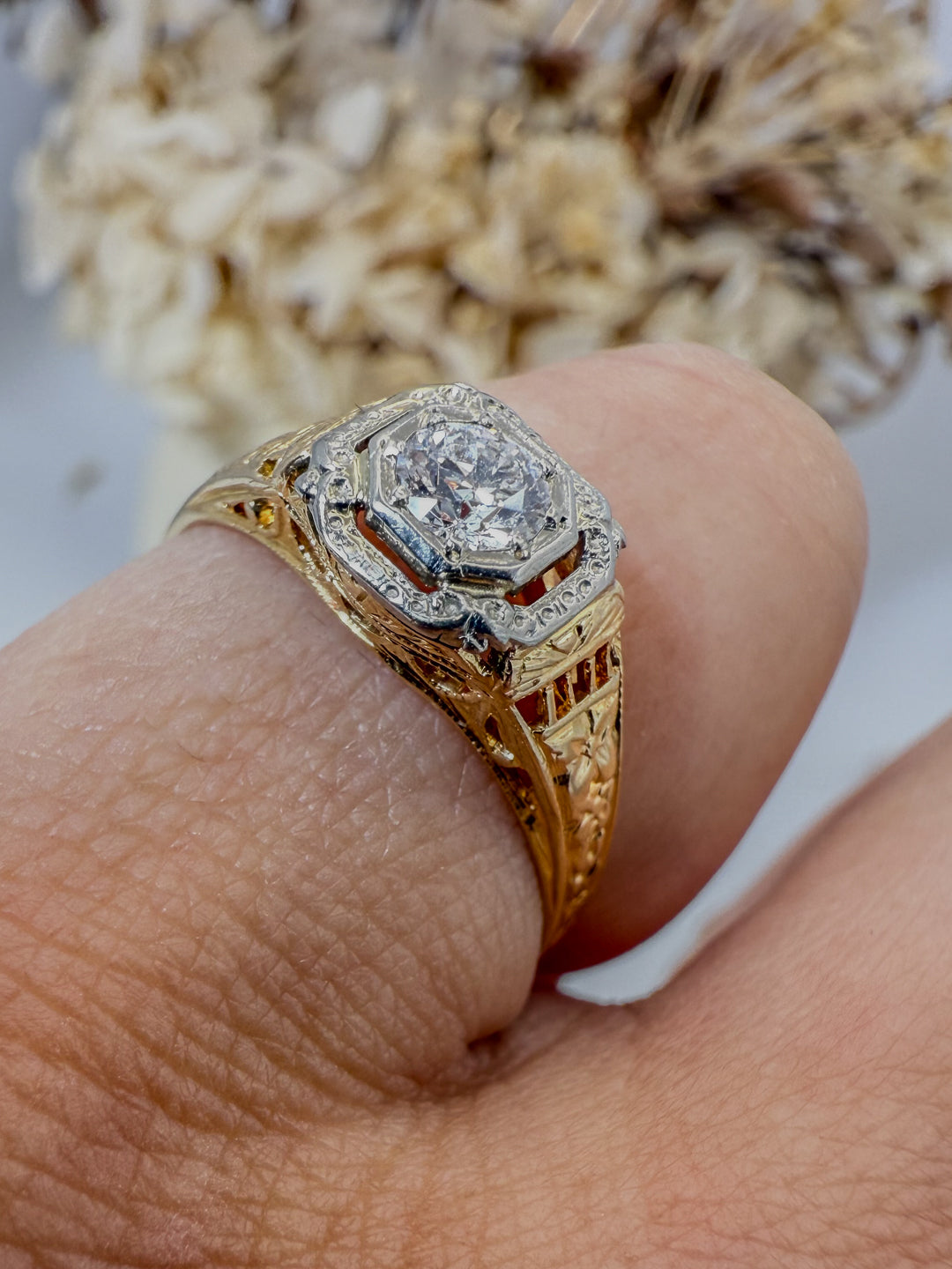 Detailed Gold and Diamond Ring