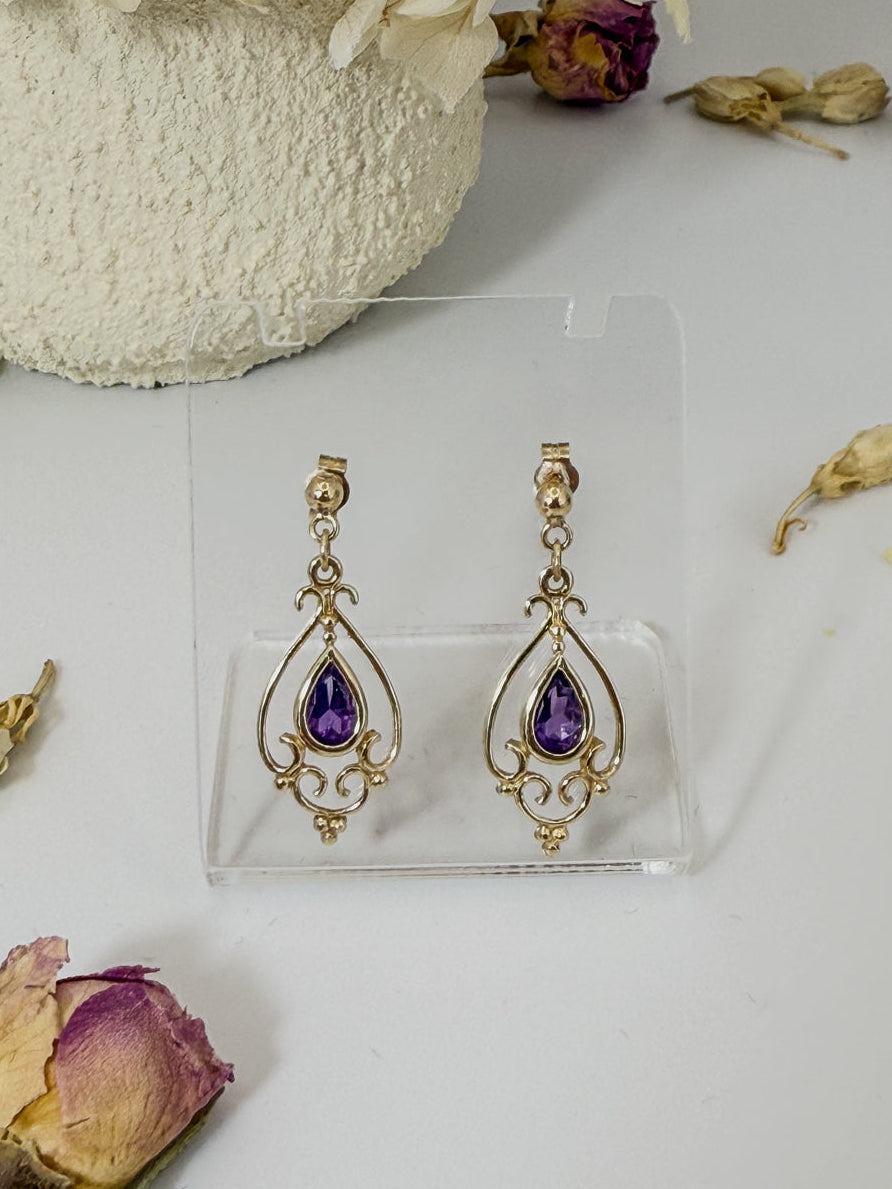 9ct Gold Amethyst Earrings