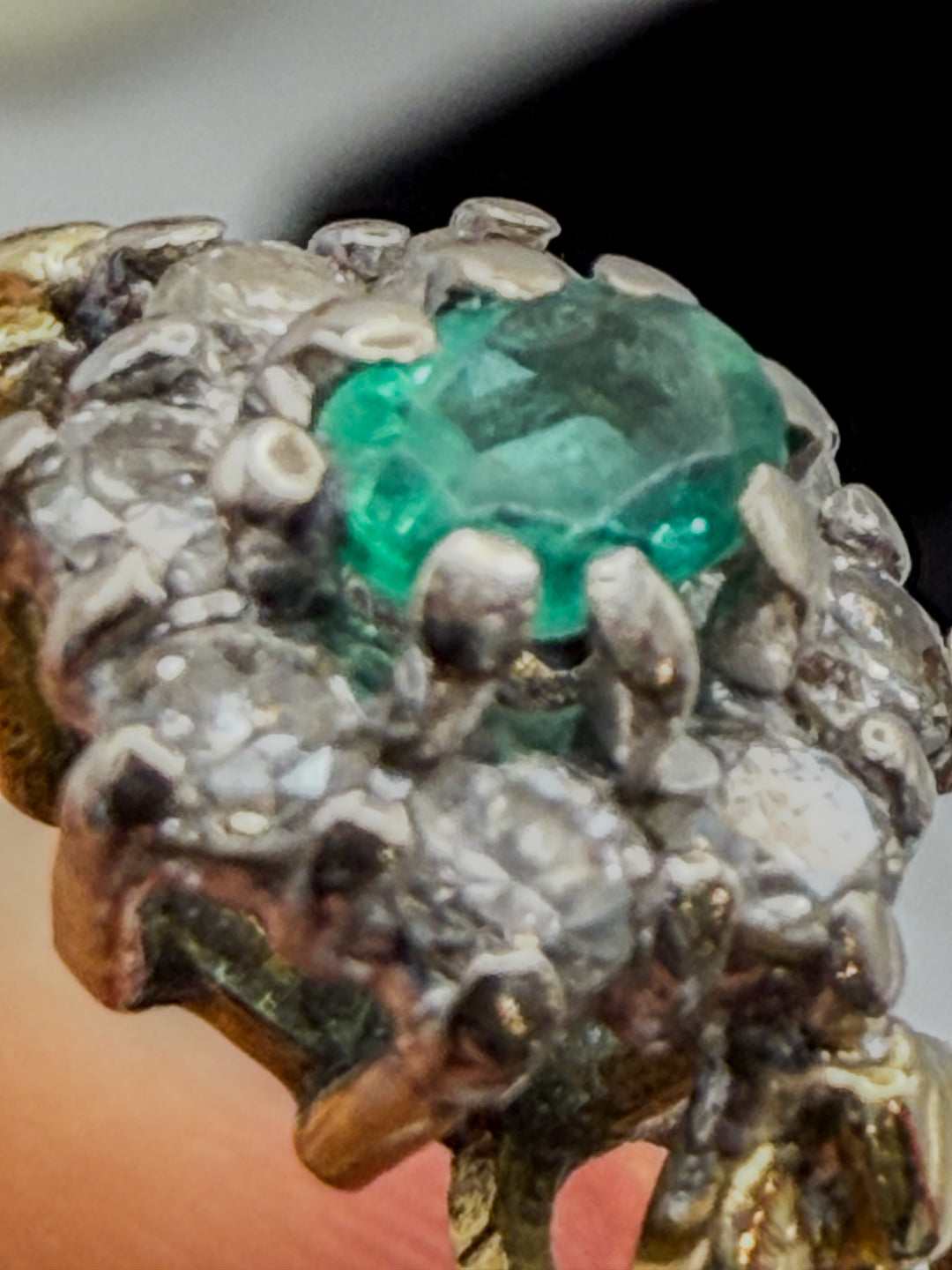 Emerald and Diamond Cluster Ring
