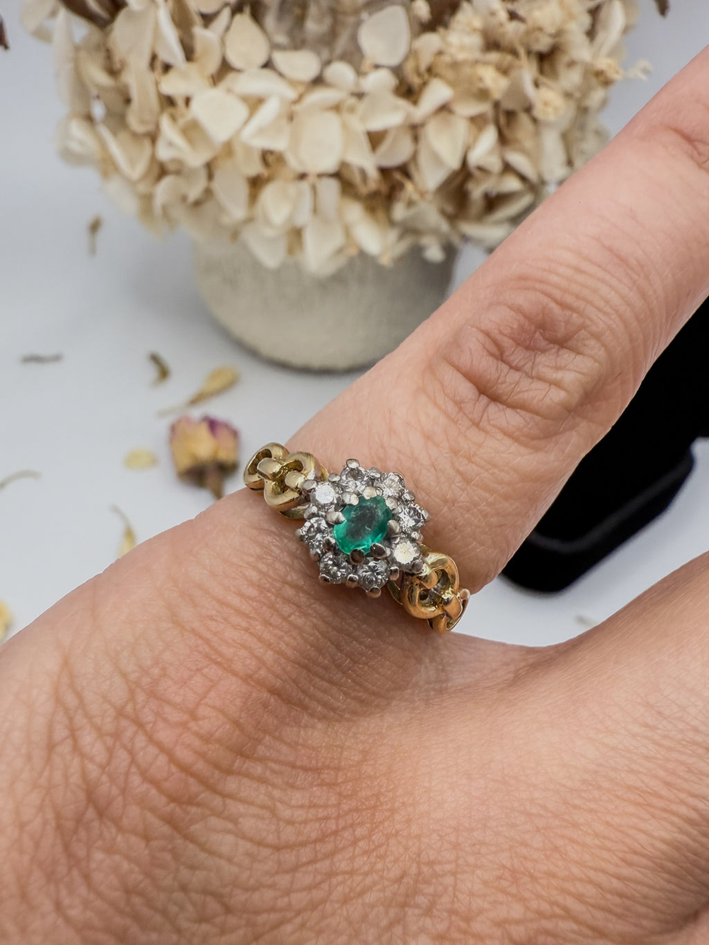 Emerald and Diamond Cluster Ring