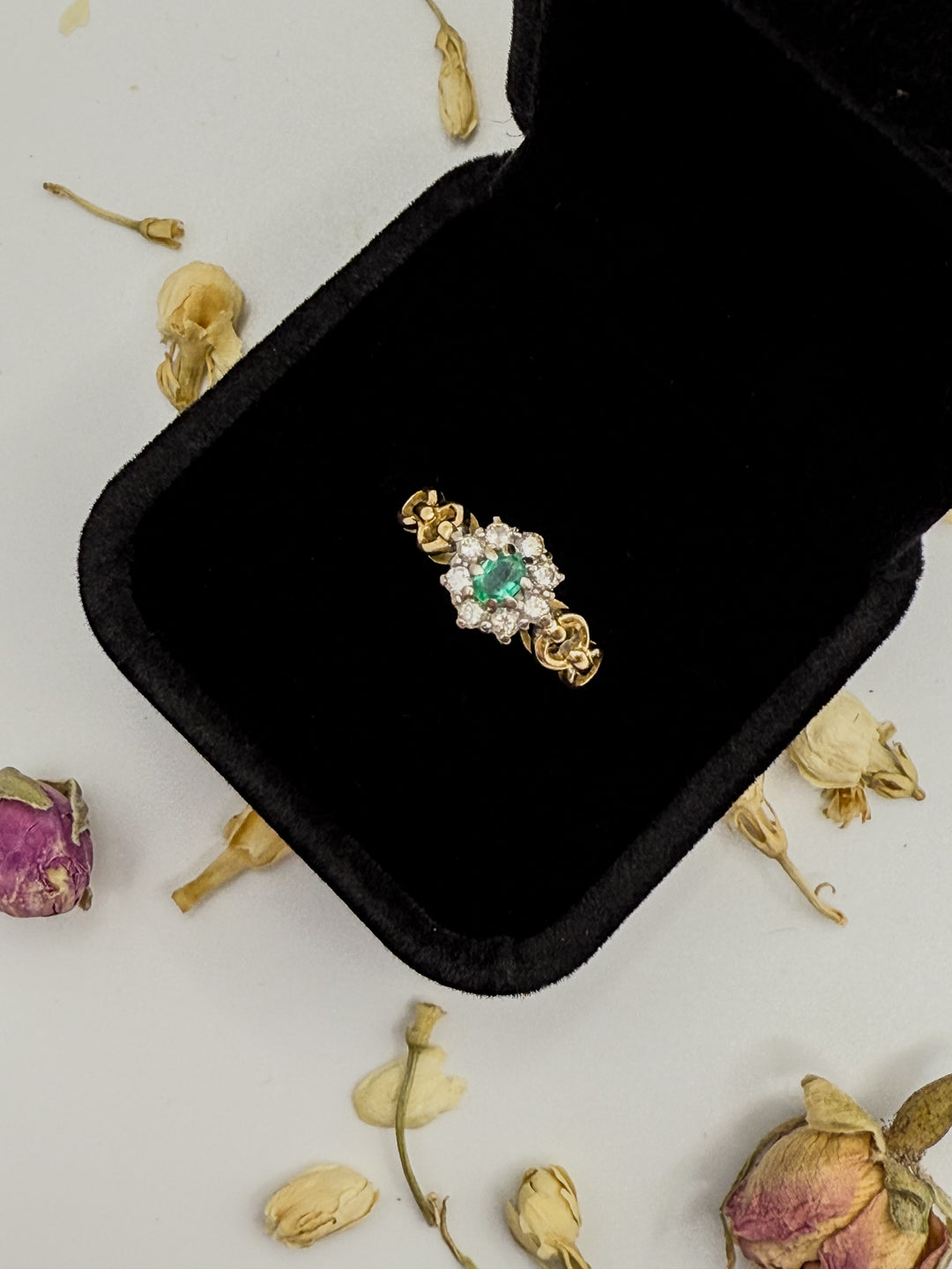 Emerald and Diamond Cluster Ring