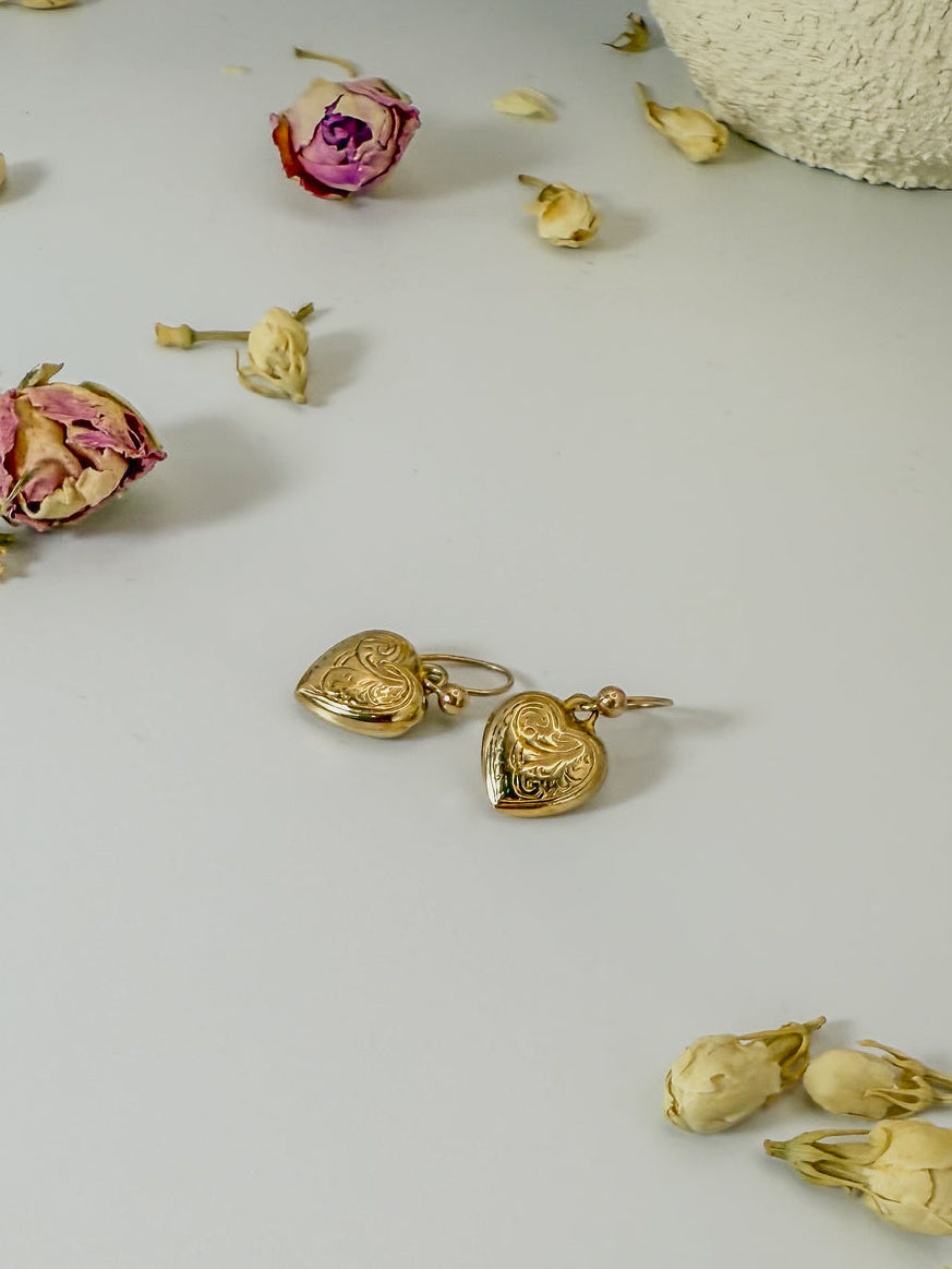 Vintage Gold Heart Earrings