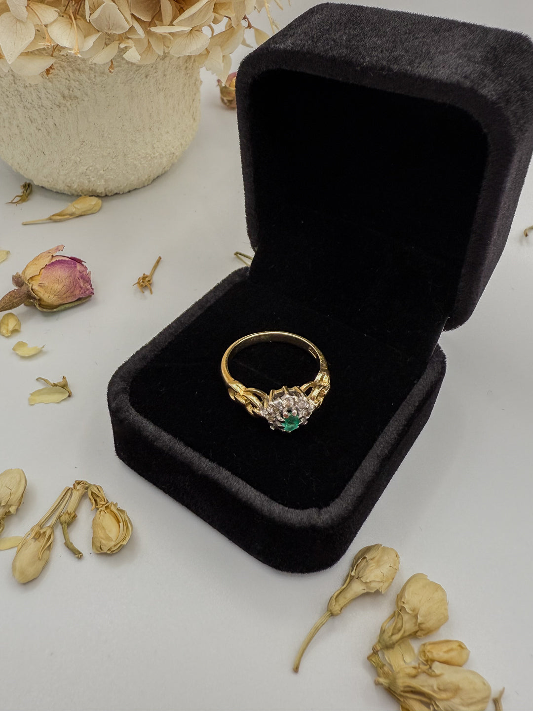 Emerald and Diamond Cluster Ring