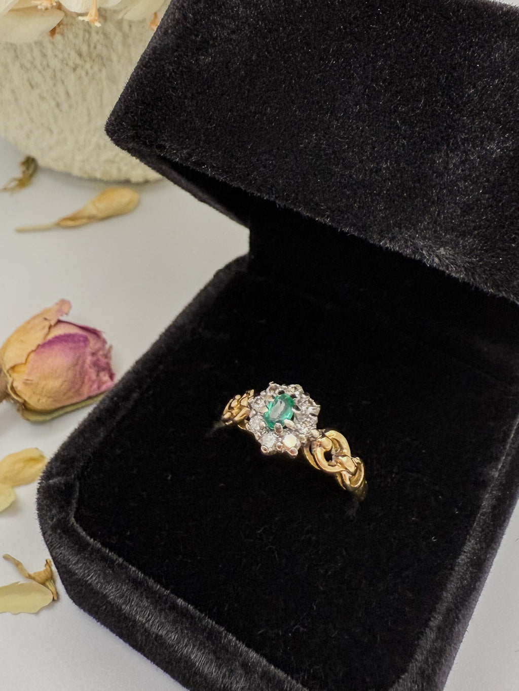 Emerald and Diamond Cluster Ring