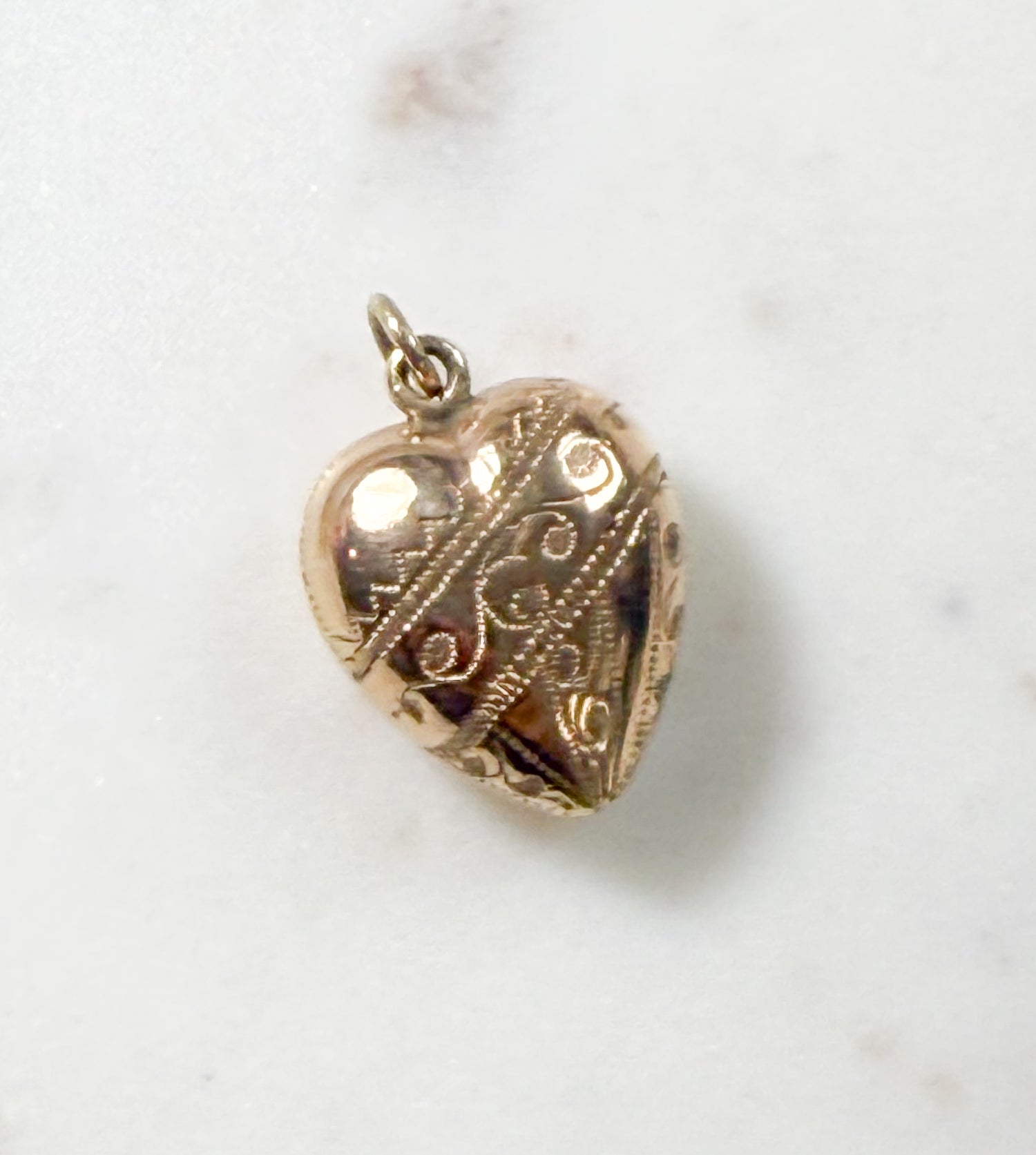 Puffy Gold Heart Pendant - Hand engraved!