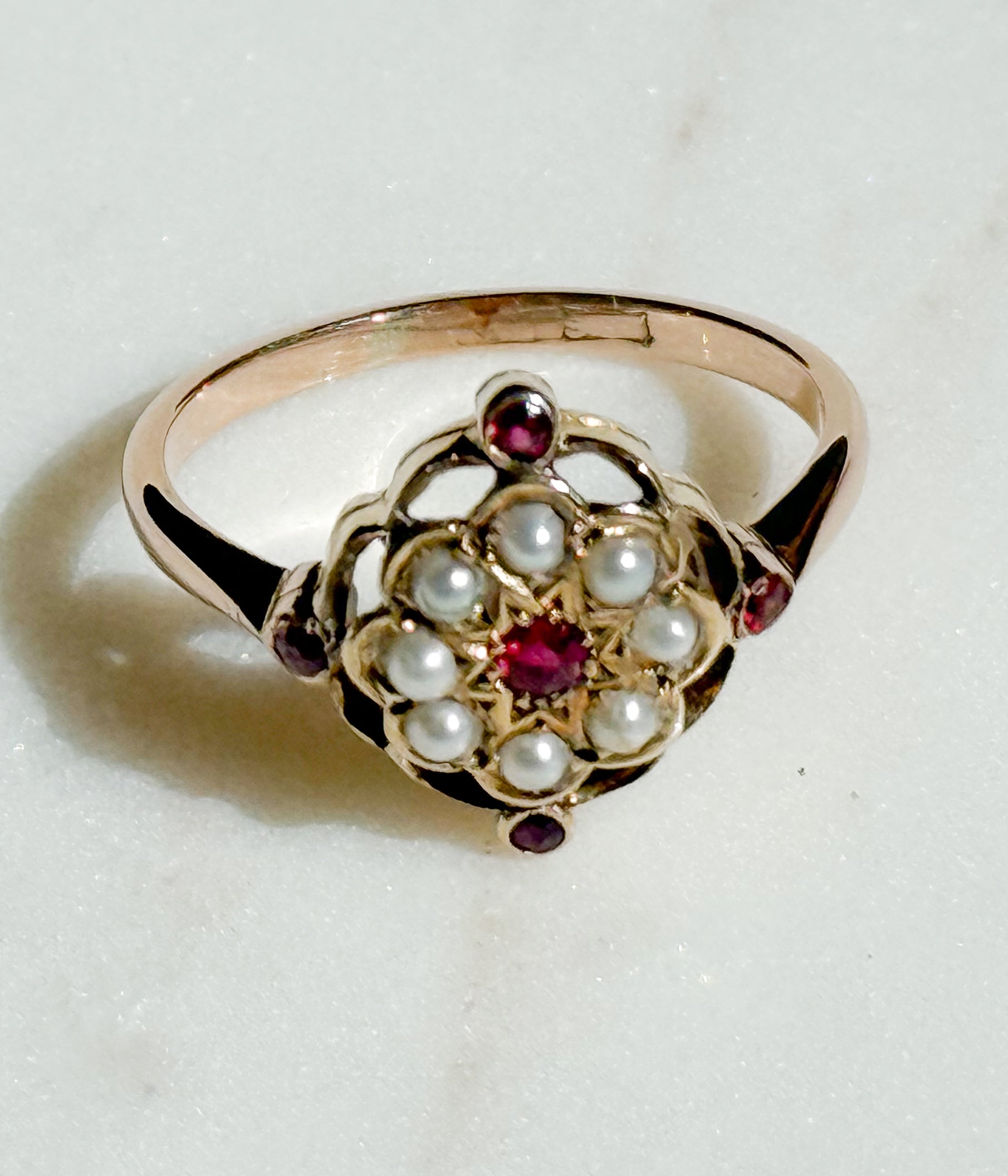 Ruby and Pearl Art Deco Ring