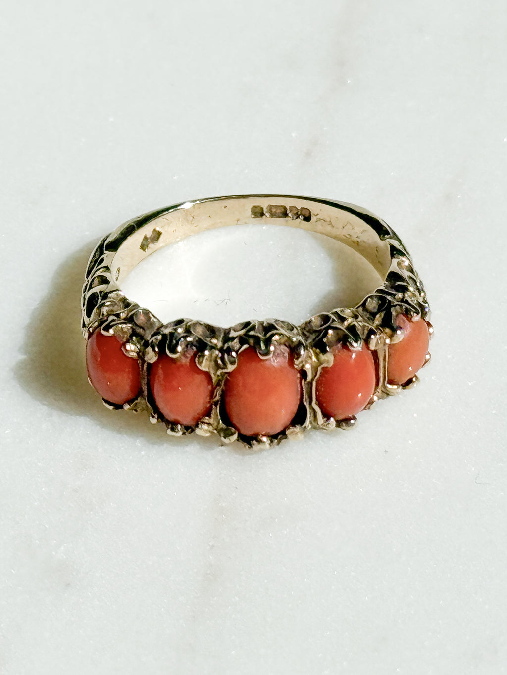 Gorgeous Coral Five Stone Ring