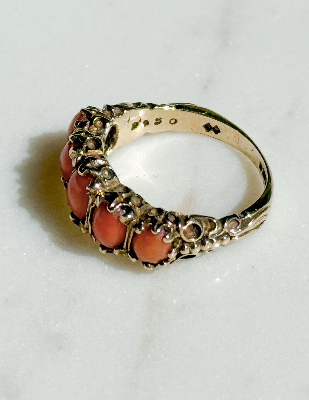 Gorgeous Coral Five Stone Ring
