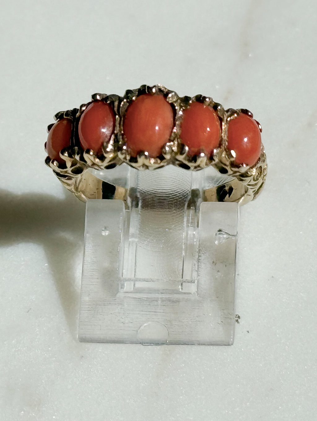 Gorgeous Coral Five Stone Ring