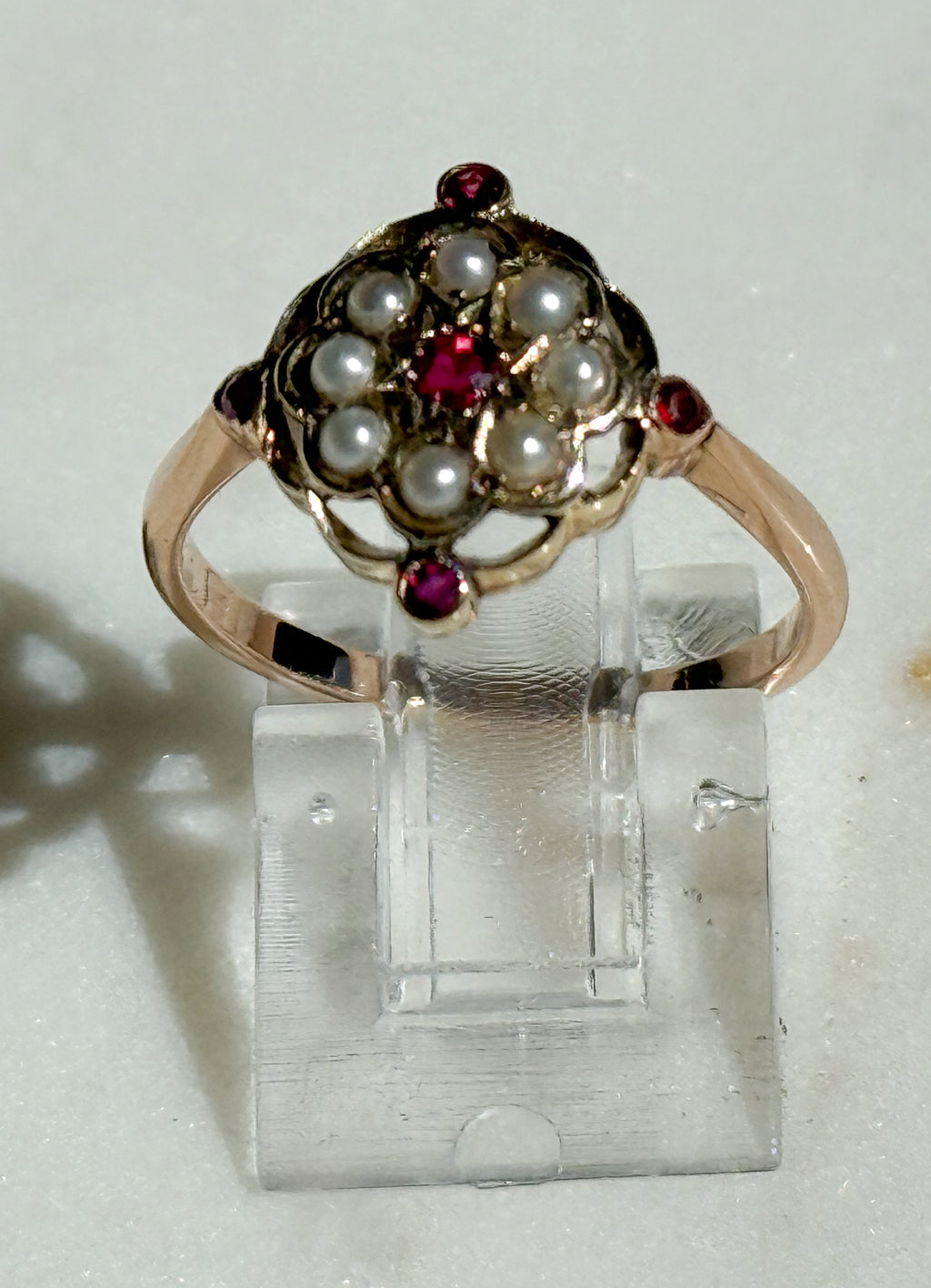 Ruby and Pearl Art Deco Ring