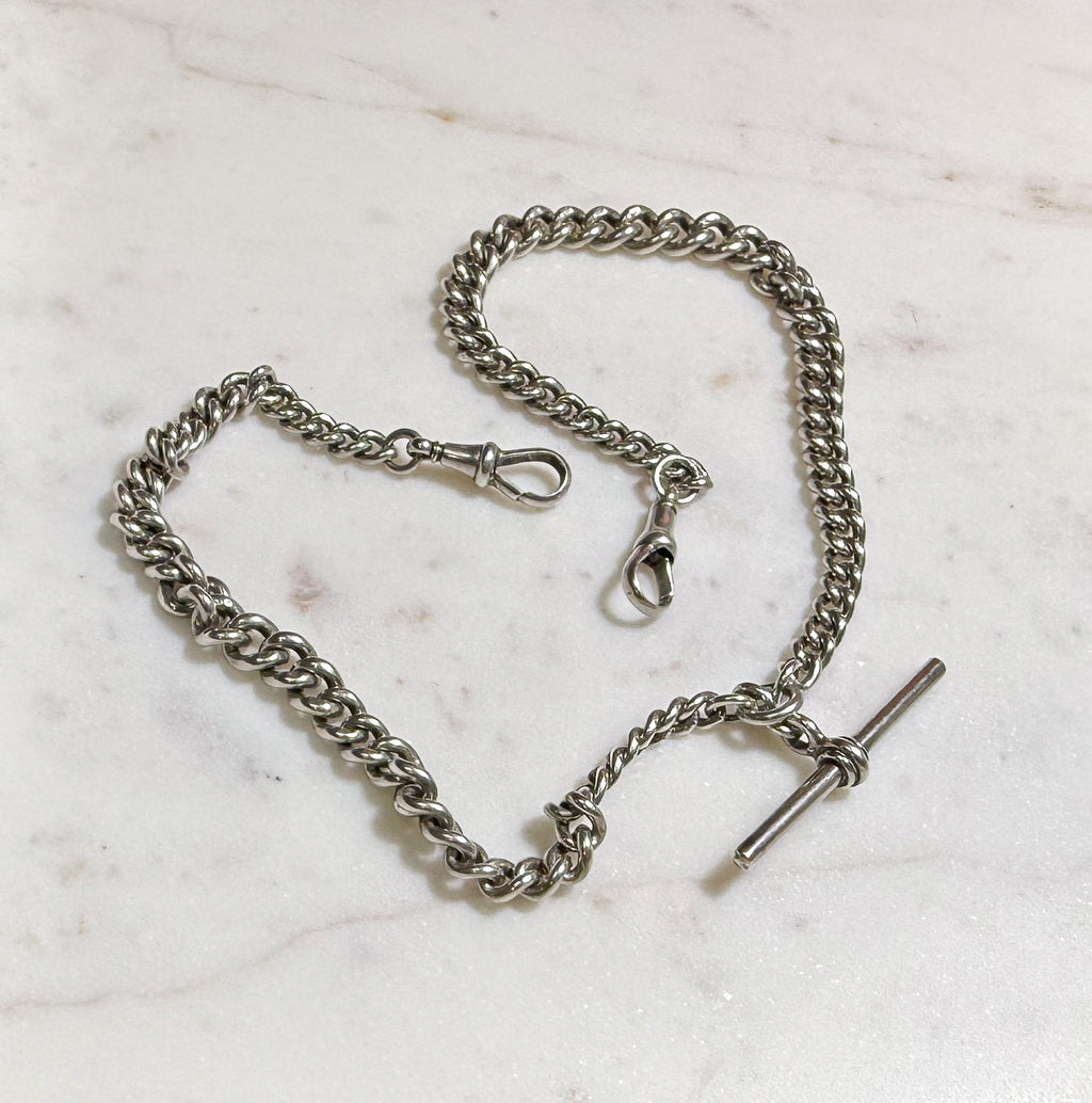 Sterling Silver Antique Double Albert Chain with T-bar