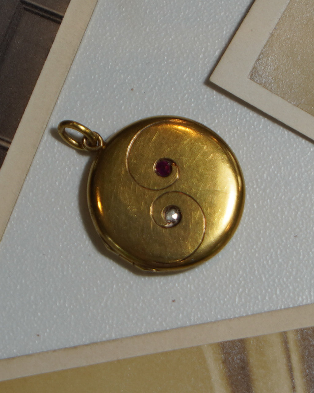 Antique Gold Locket with Ruby and Diamond