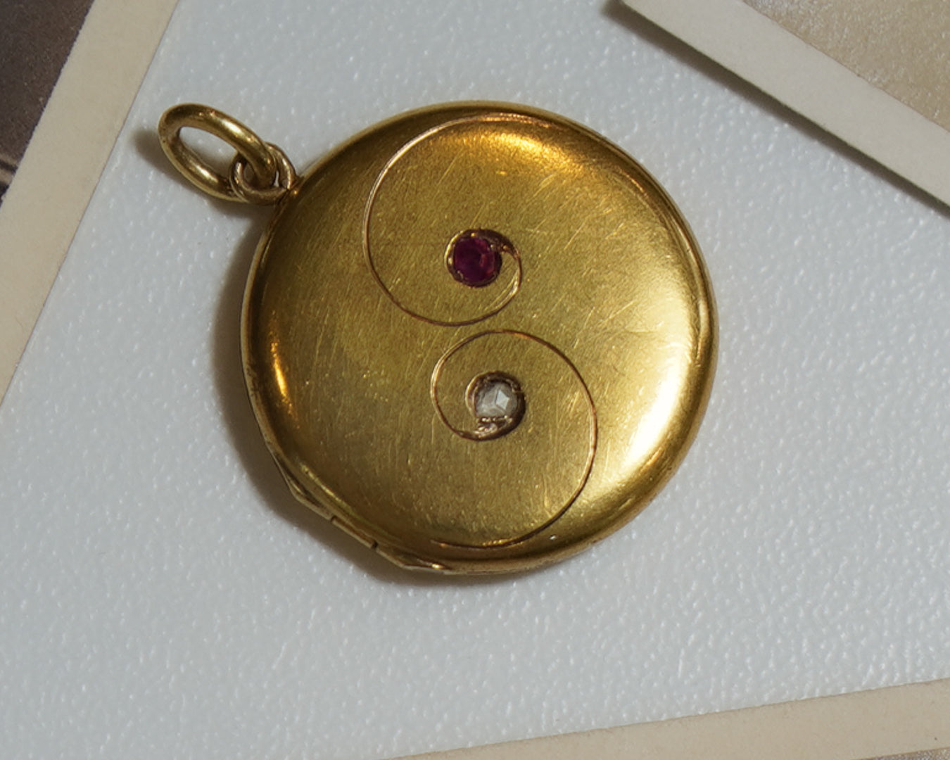 Antique Gold Locket with Ruby and Diamond