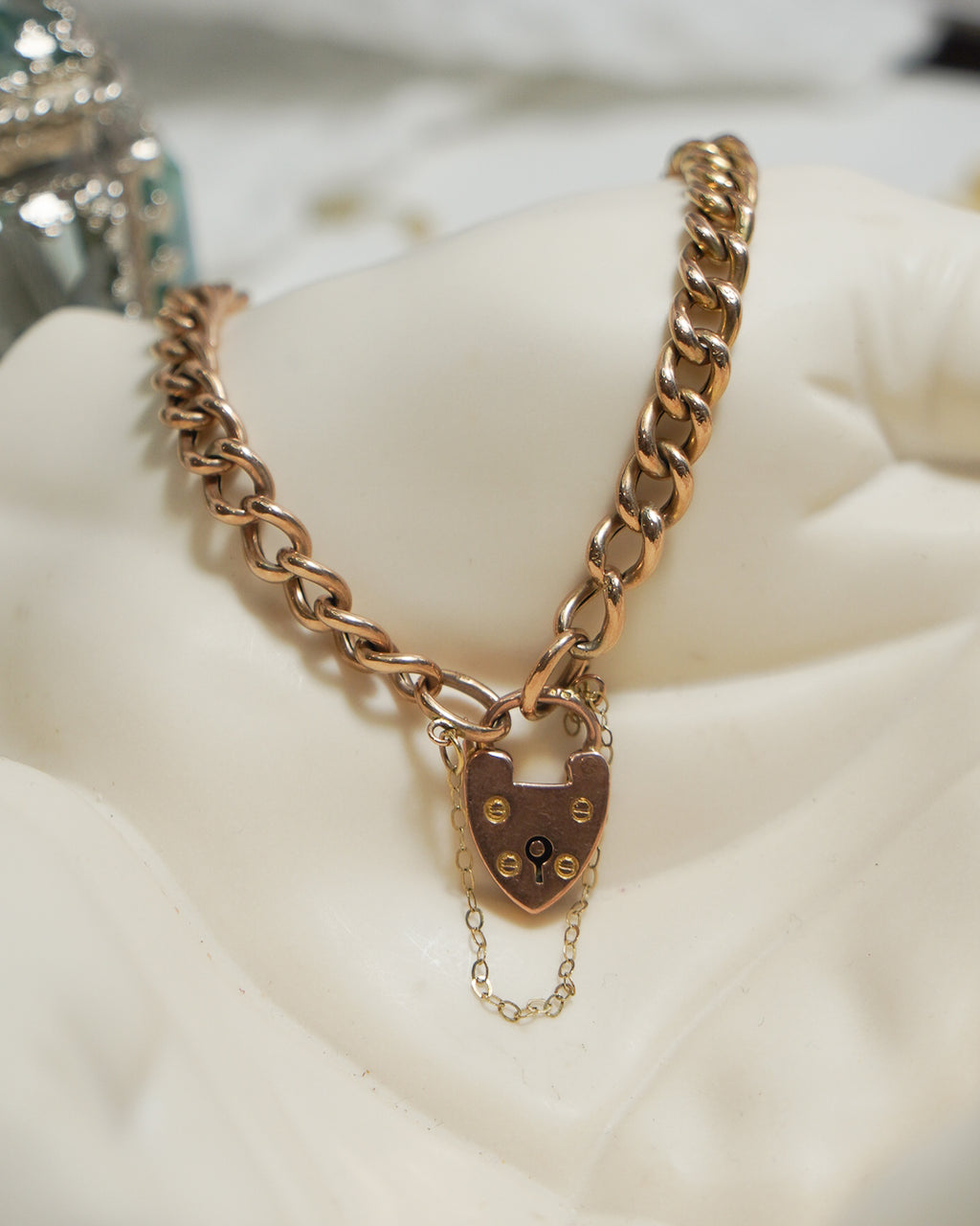 Edwardian 9ct Rosy Gold Padlock Bracelet