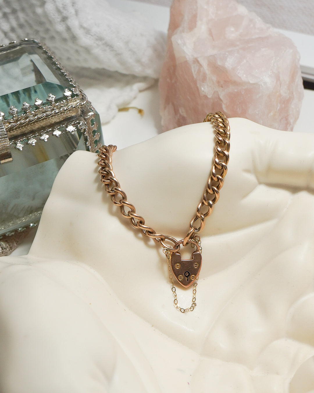 Edwardian 9ct Rosy Gold Padlock Bracelet