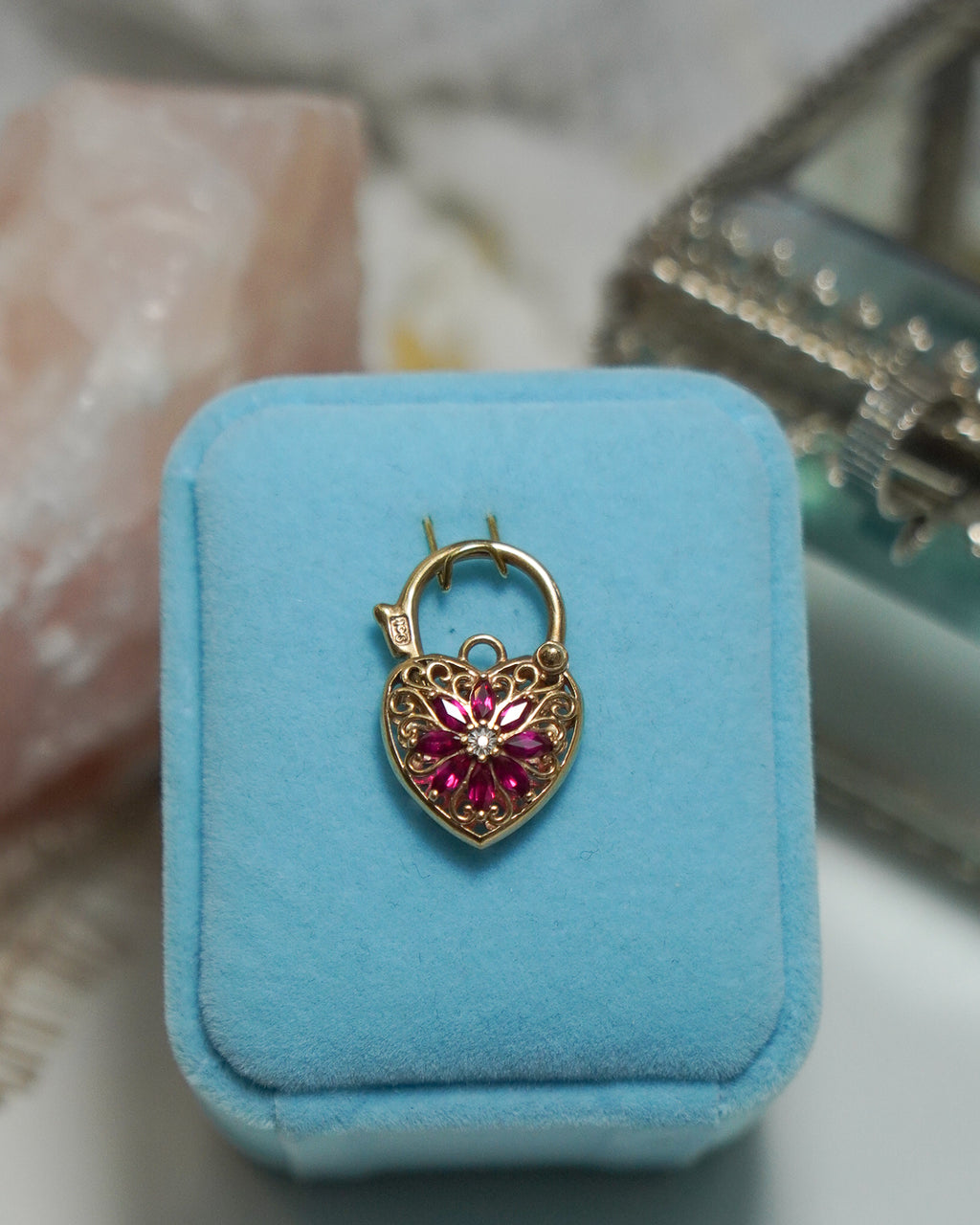 Ruby and Diamond Heart Padlock
